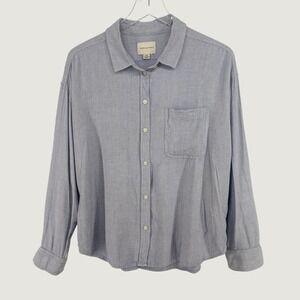 American Eagle Button Down Women M Blue Linen Blend Relaxed Long Sleeve Shirt